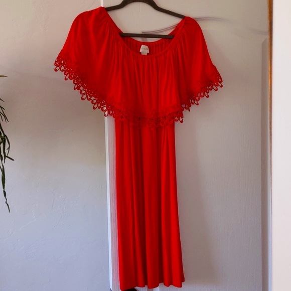 Chicos off the shoulder red dress sz 1 - Picture 1 of 6
